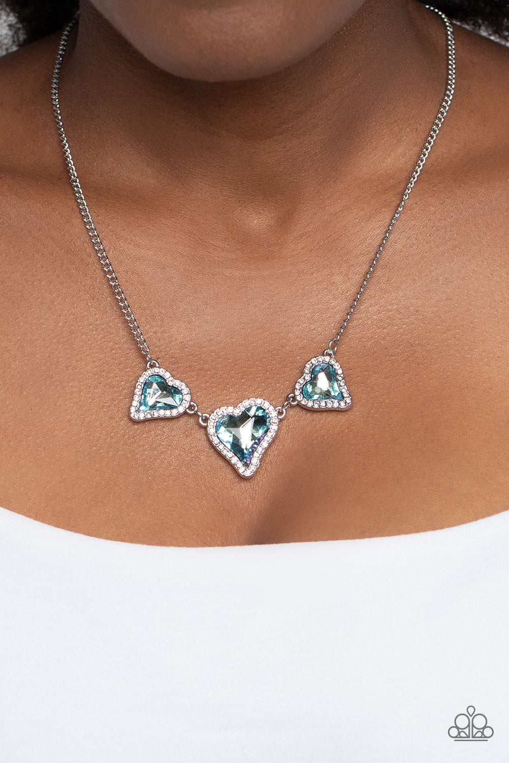 State of the HEART - Blue Gem White Rhinestone Heart Necklace Paparazzi N1491