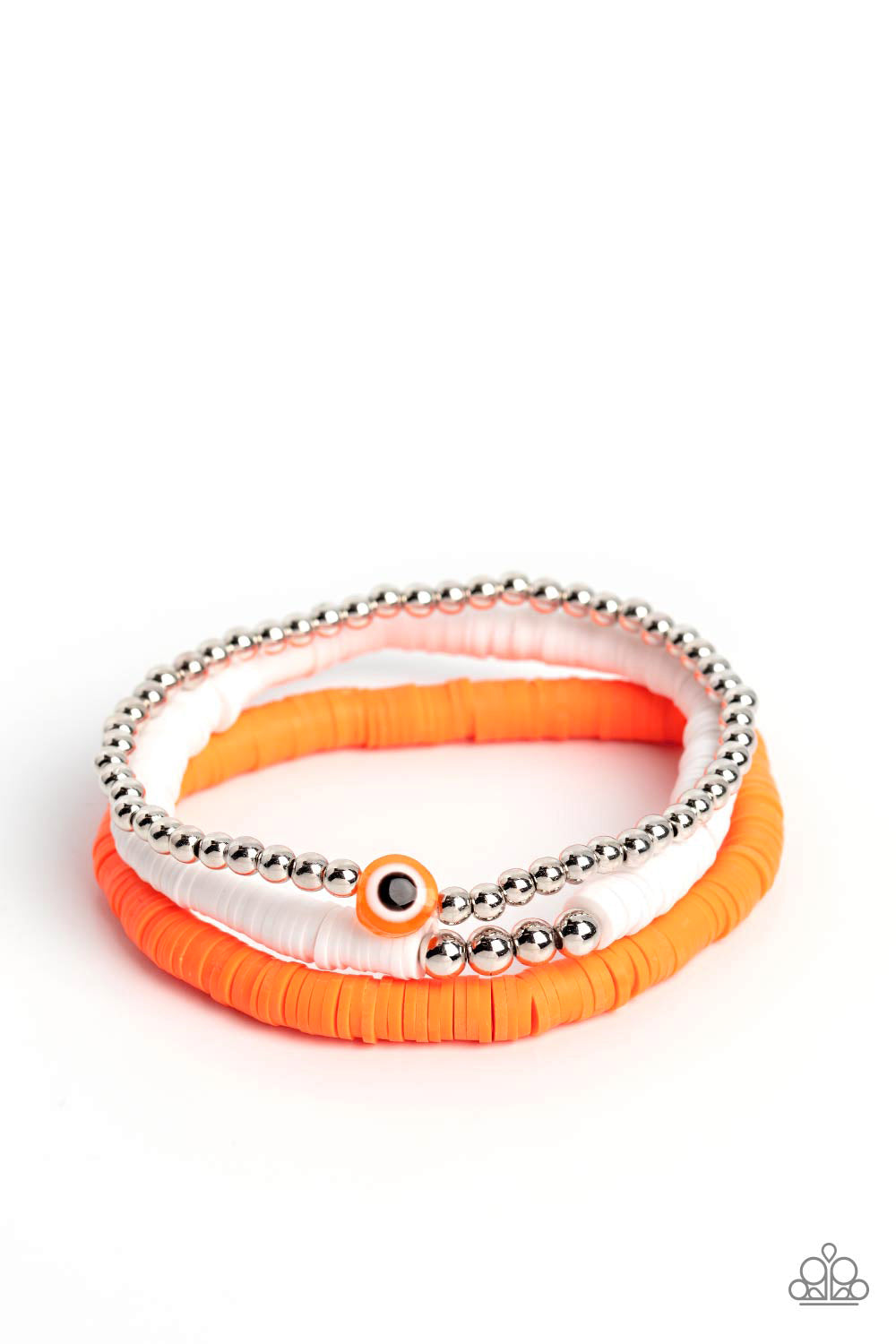 EYE Have A Dream - Orange & White Stretch Bracelet Eye Design Paparazzi B1028