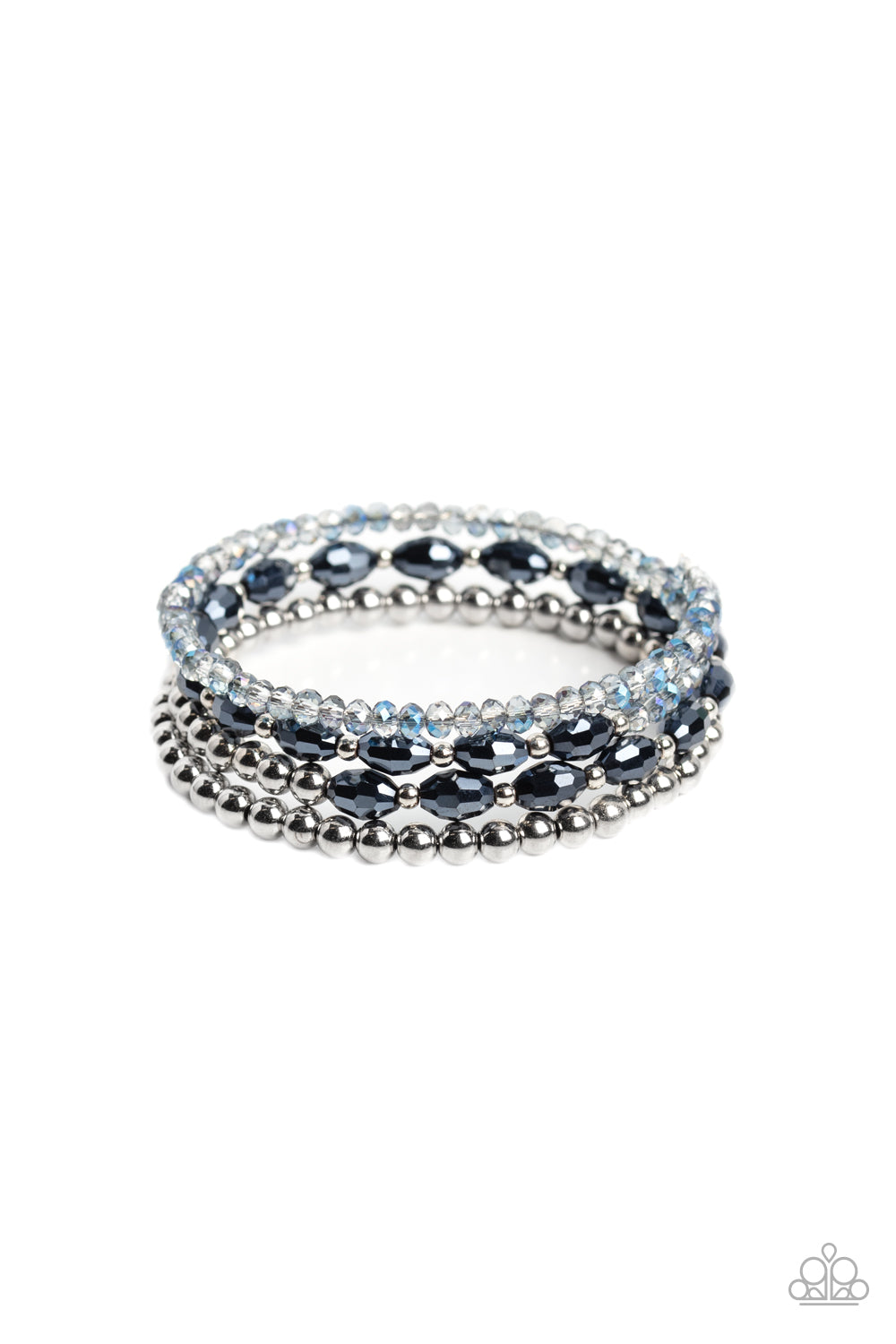 Celestial Chapter - Blue Opaque, Glassy, Silver Coil Bracelet Paparazzi B0785