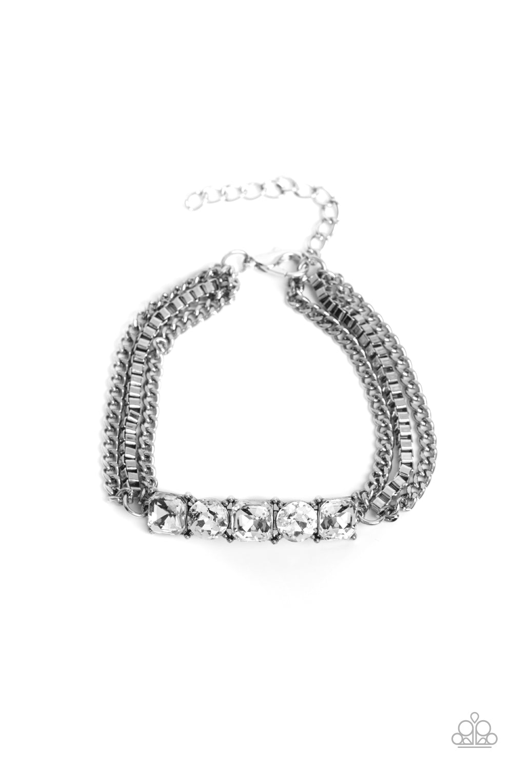 Tyrant Treasure - White Gem & Silver Box Chain Bracelet Paparazzi B0931