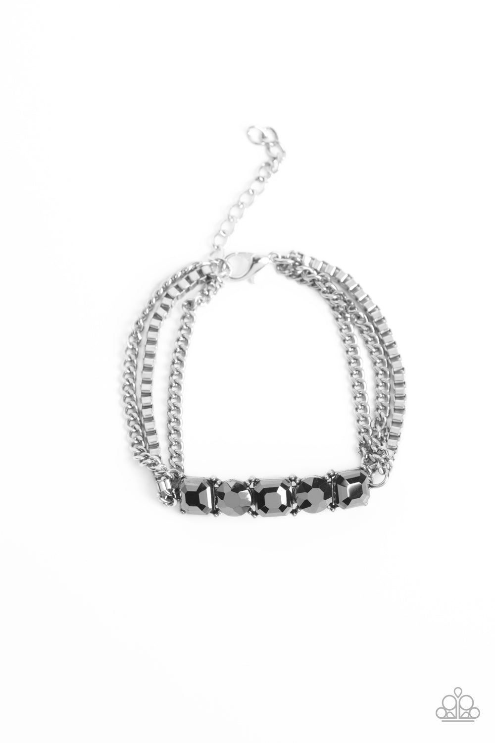 Tyrant Treasure - Silver Box Chain & Hematite Rhinestone Bracelet Paparazzi B1023