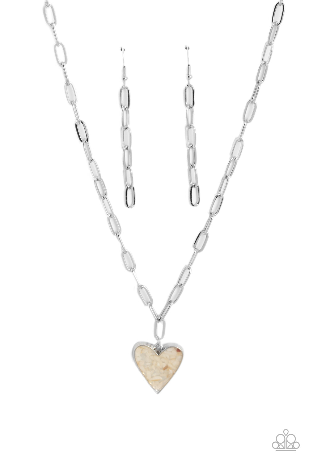 Kiss and SHELL - White Shell Fleck Heart Necklace Paparazzi N1603