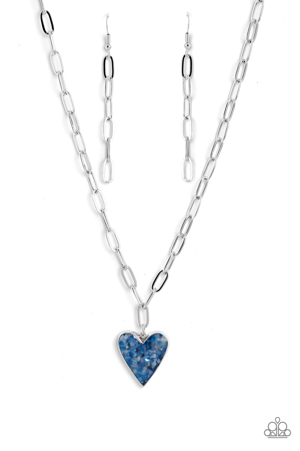 Kiss and SHELL - Blue Shell Heart Silver Necklace Paparazzi N1481