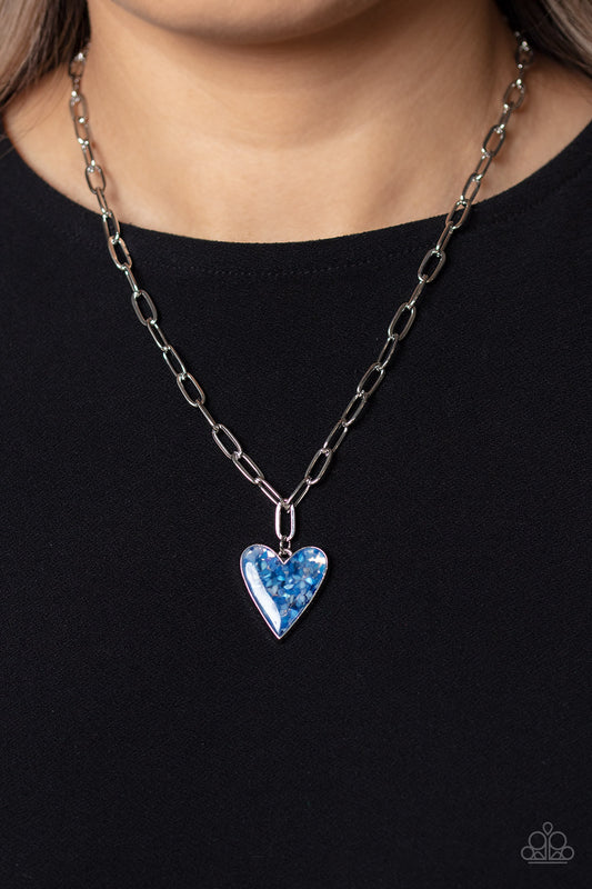 Kiss and SHELL - Blue Shell Heart Silver Necklace Paparazzi N1481