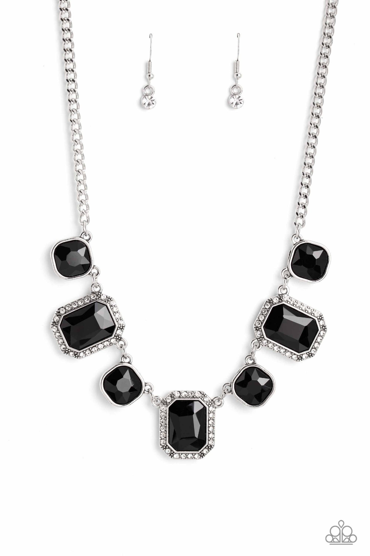 Royal Rumble - Black - Jet Black Gem White Rhinestone Necklace Paparazzi N1755