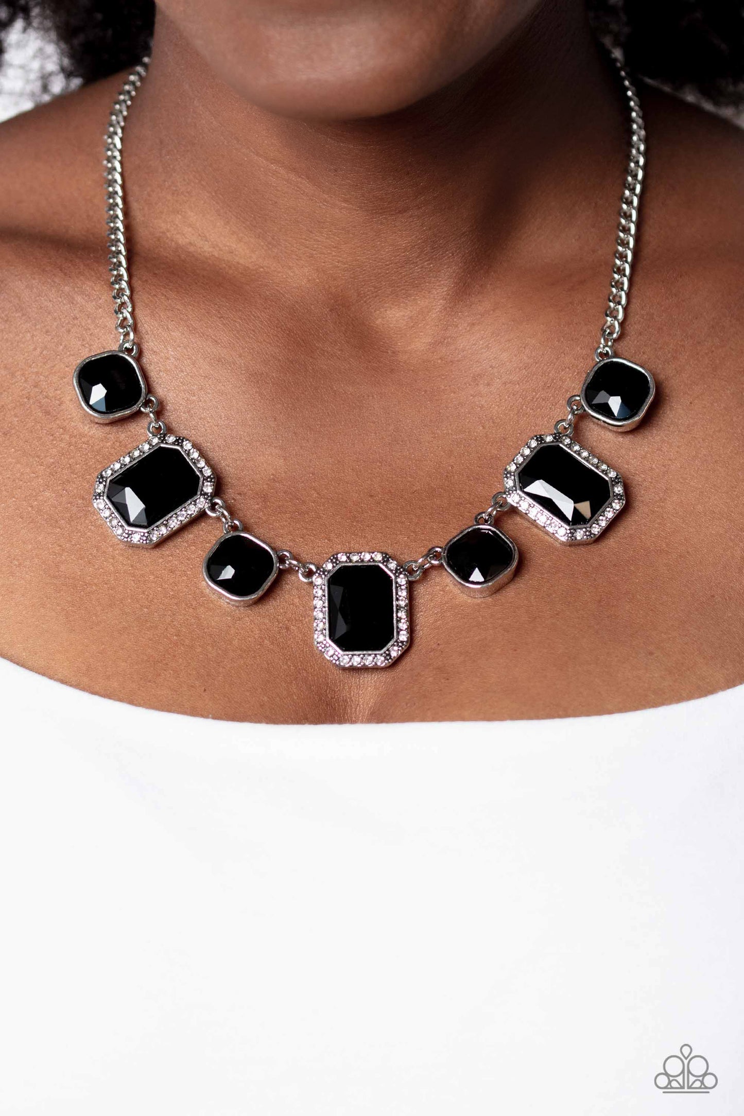 Royal Rumble - Black - Jet Black Gem White Rhinestone Necklace Paparazzi N1755