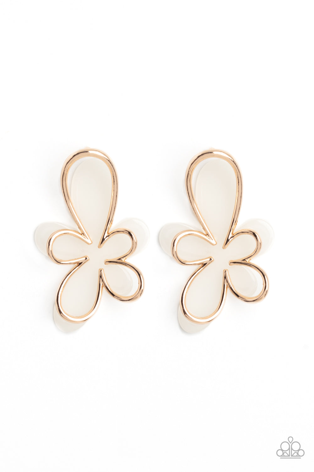 Glimmering Gardens - Gold & White Flower Post Earring Paparazzi E1353