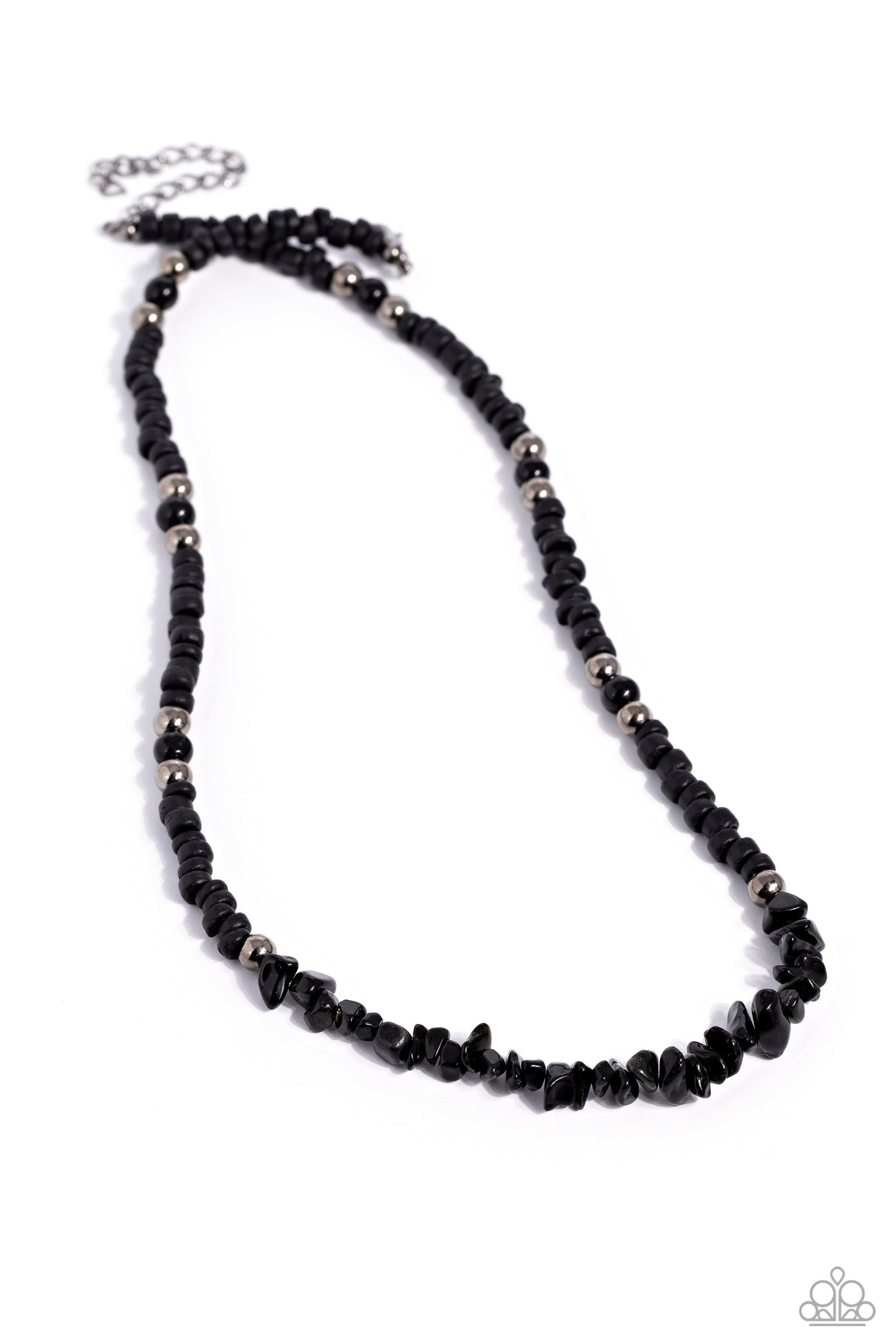 Wild Woodcutter - Black Wooden, Gunmetal Bead & Pebble Necklace Paparazzi N1752