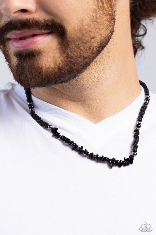 Wild Woodcutter - Black Wooden, Gunmetal Bead & Pebble Necklace Paparazzi N1752