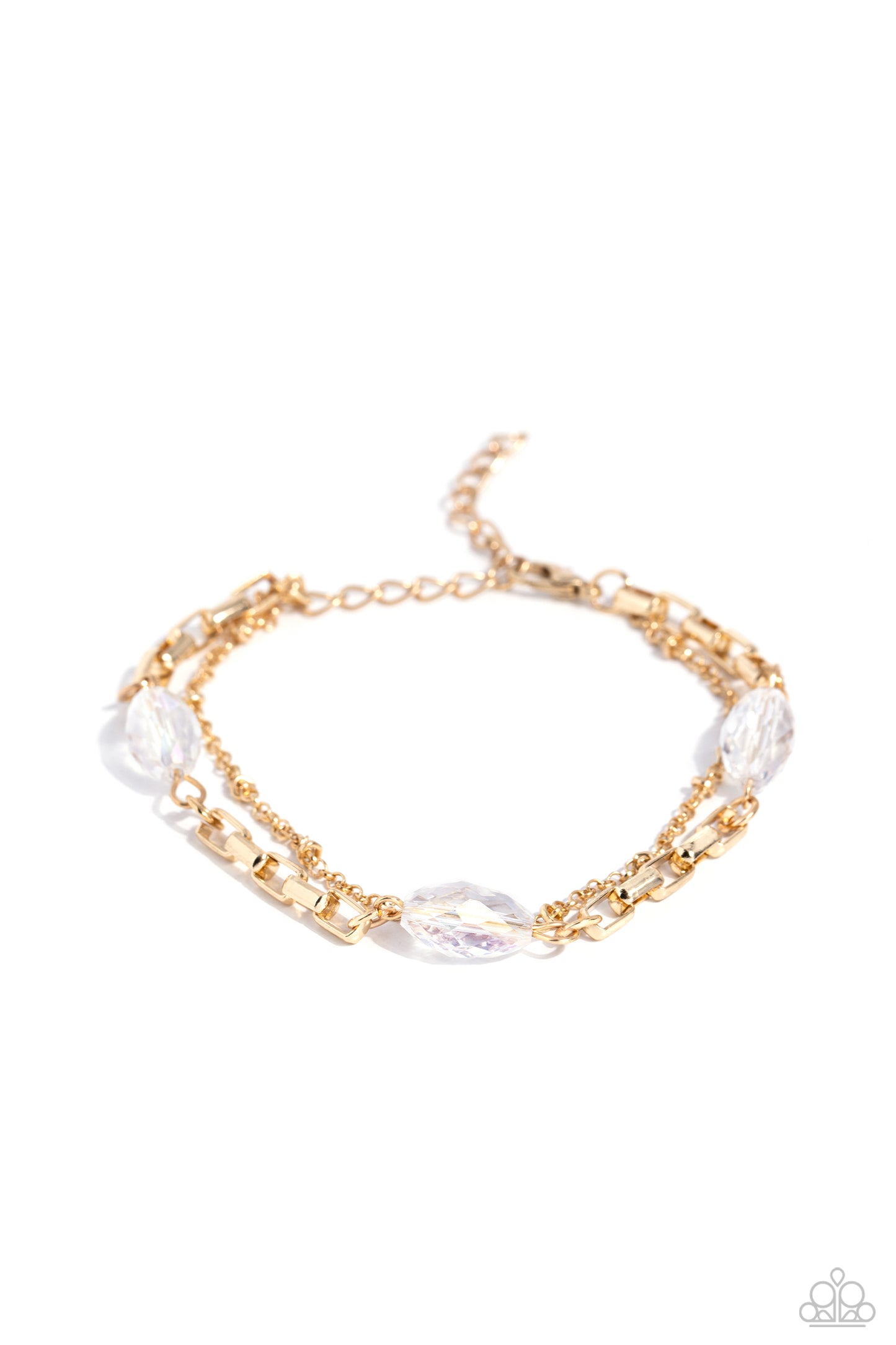 Business Brunch - Gold Chain & White Reflective Rhombus Bead Bracelet Paparazzi B1190