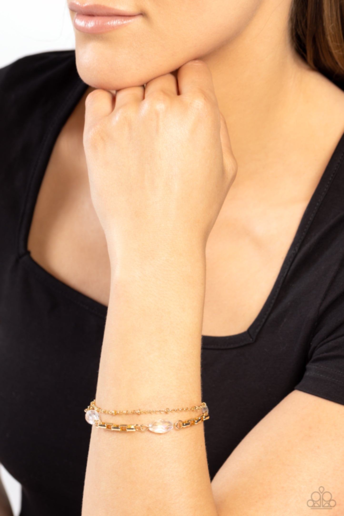 Business Brunch - Gold Chain & White Reflective Rhombus Bead Bracelet Paparazzi B1190