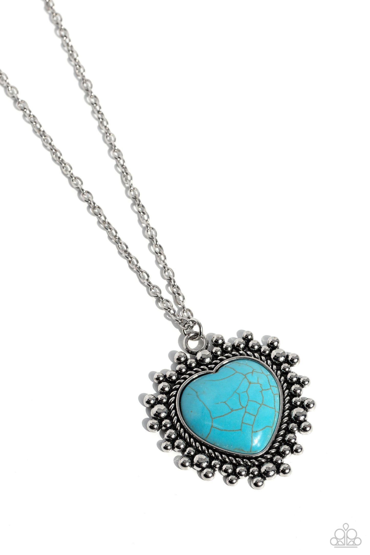 Southwestern Sentiment - Blue Turquoise Stone Heart Silver Santa Fe Style Necklace Paparazzi N1784