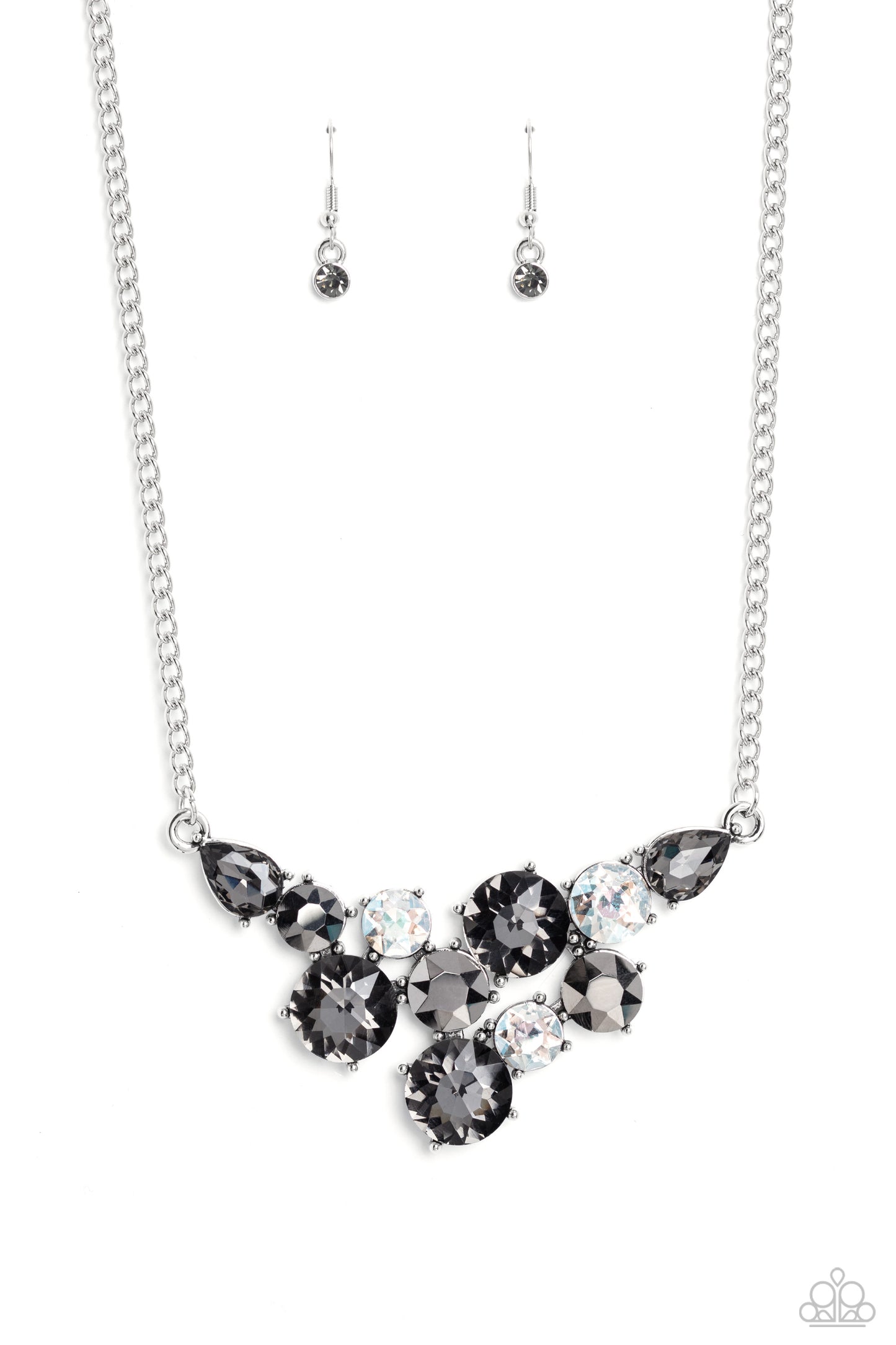 Round Royalty - Silver, White, Smoky, Hematite Gem Necklace Paparazzi N1884