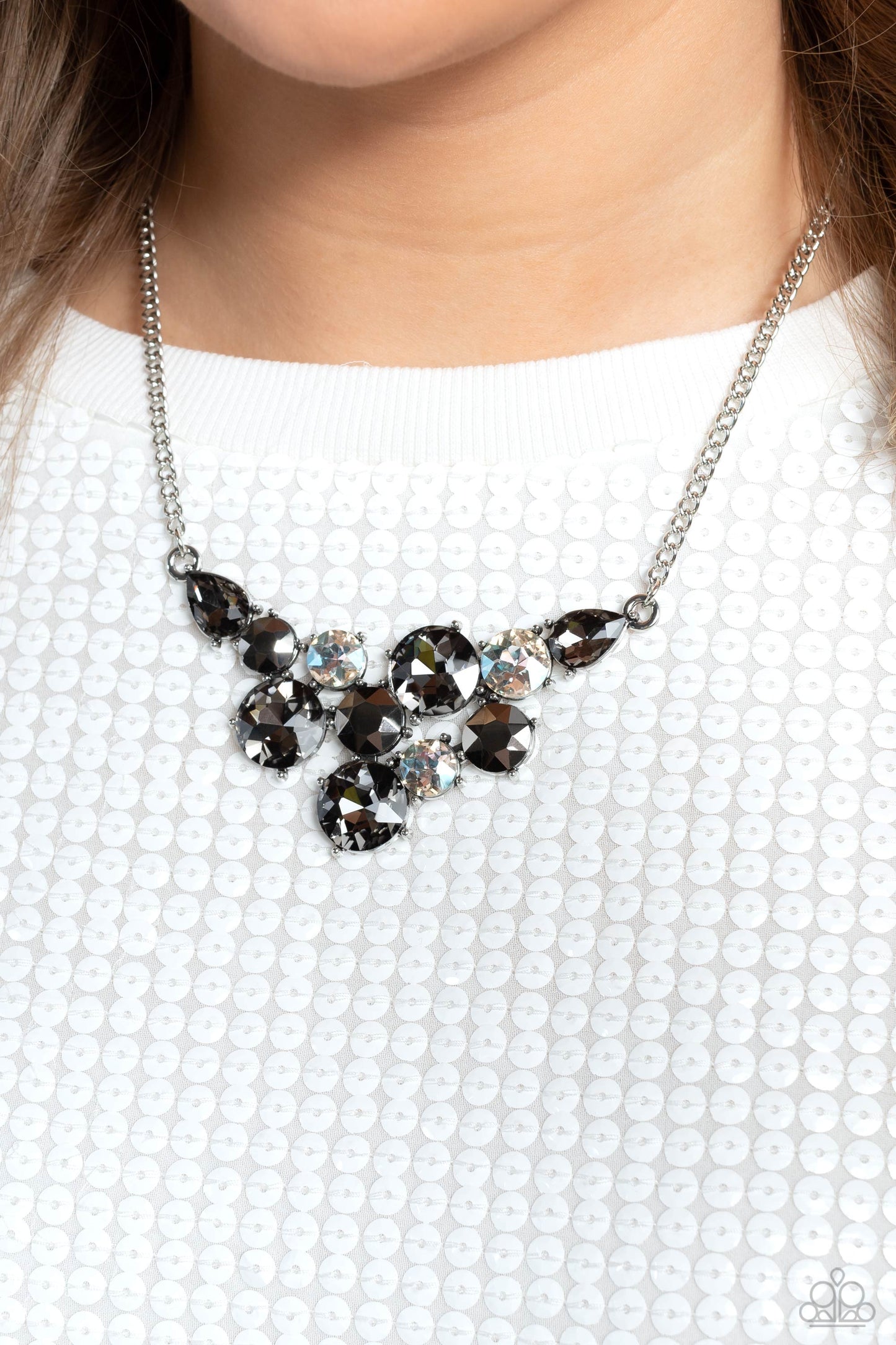 Round Royalty - Silver, White, Smoky, Hematite Gem Necklace Paparazzi N1884