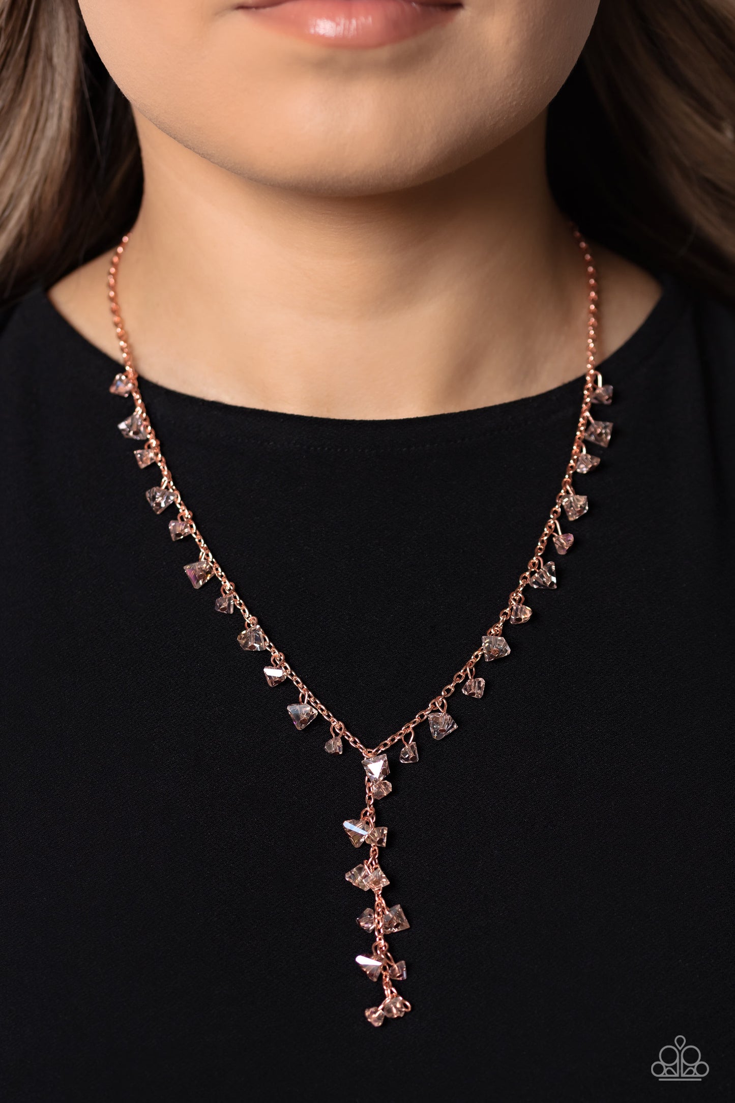 Chiseled Catwalk - Copper - Shiny Copper Chain White Reflective Gem Necklace Paparazzi N1812