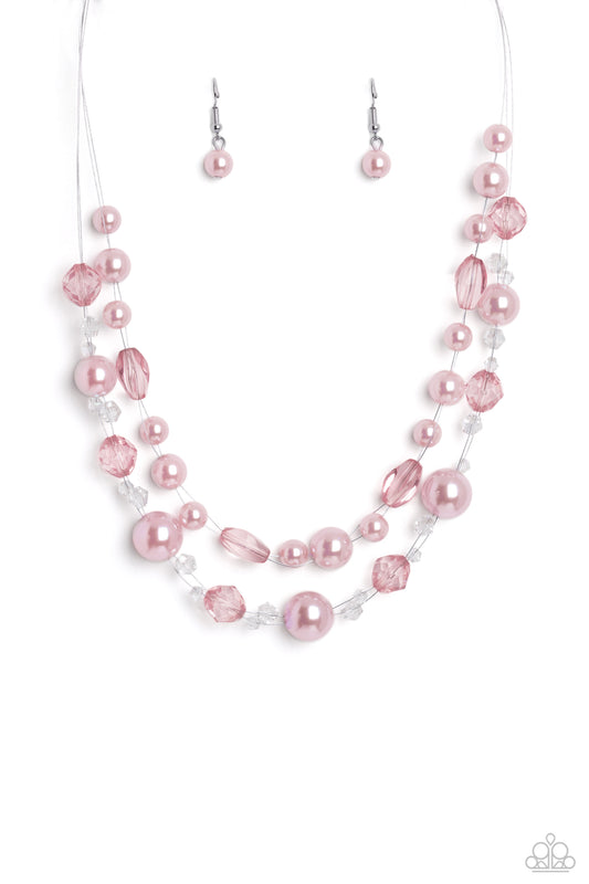 Parisian Pearls - Pink- Baby Pink Pearlescent Bead Layered Necklace Paparazzi N1553