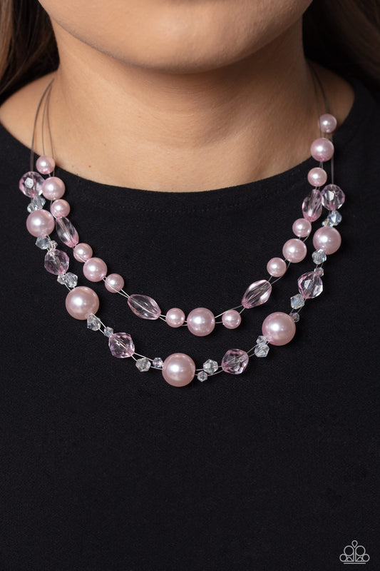 Parisian Pearls - Pink- Baby Pink Pearlescent Bead Layered Necklace Paparazzi N1553