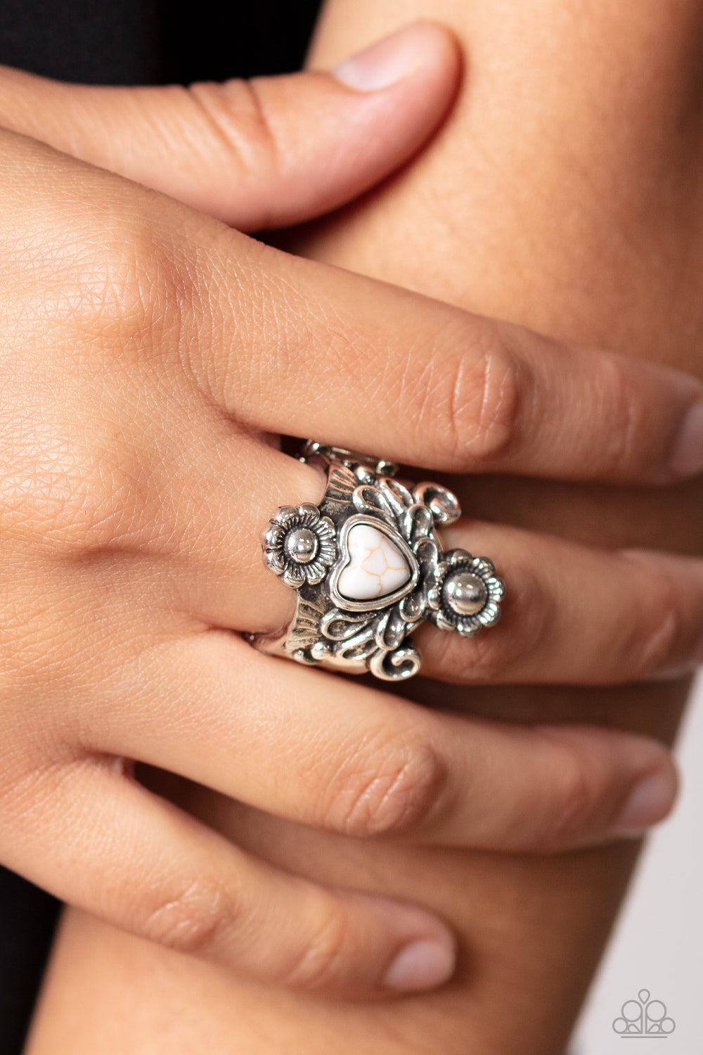 Trailblazing Tribute - White Heart Santa Fe Style Ring Paparazzi R0459