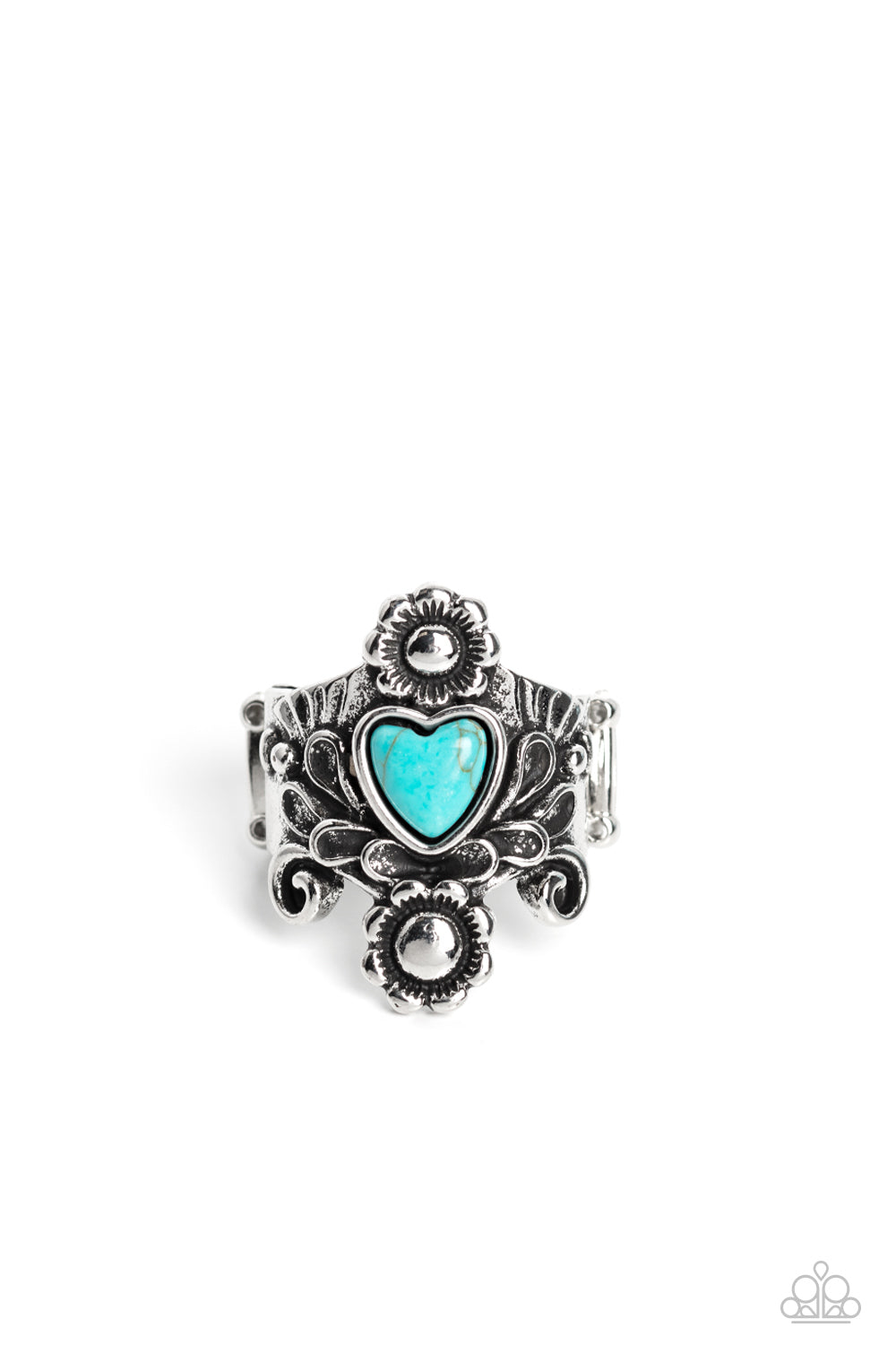 Trailblazing Tribute - Blue Turquoise Heart Santa Fe Style Ring Paparazzi R0452