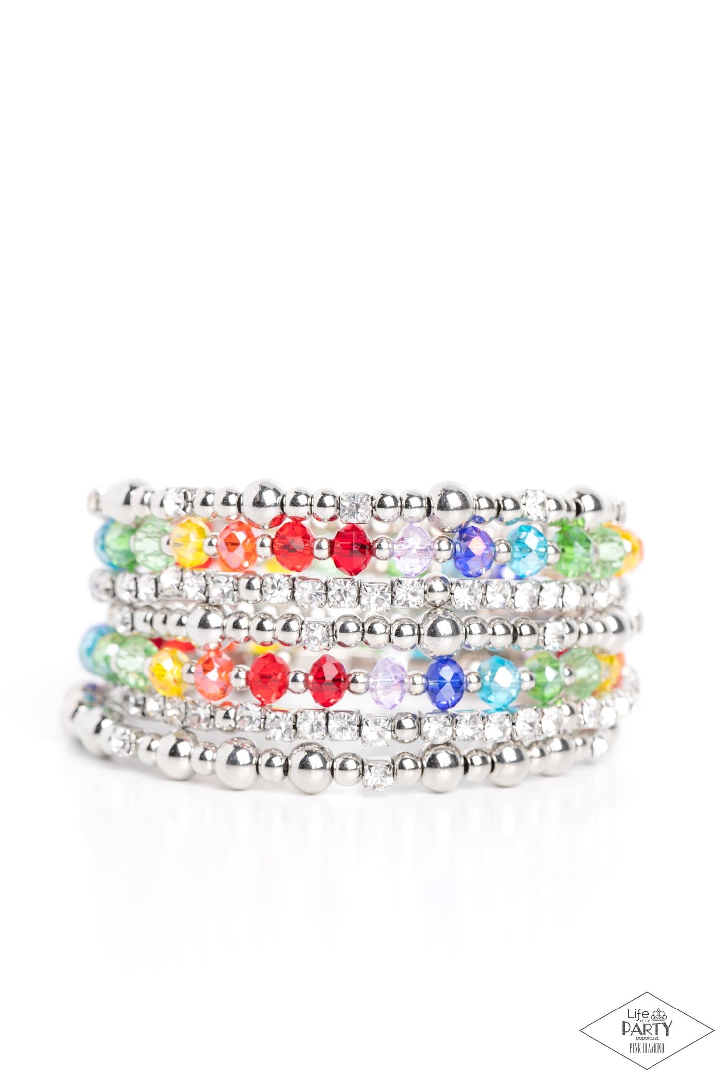 ICE Knowing You - Multi Colored Rainbow Crystal & White Rhinestone Infinity Wrap Bracelet Life Of The Party Black Diamond Paparazzi B1408