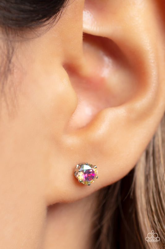 Delicately Dainty - Multicolored Iridescent Cubic Zirconia Dainty Post Earring Paparazzi E1400