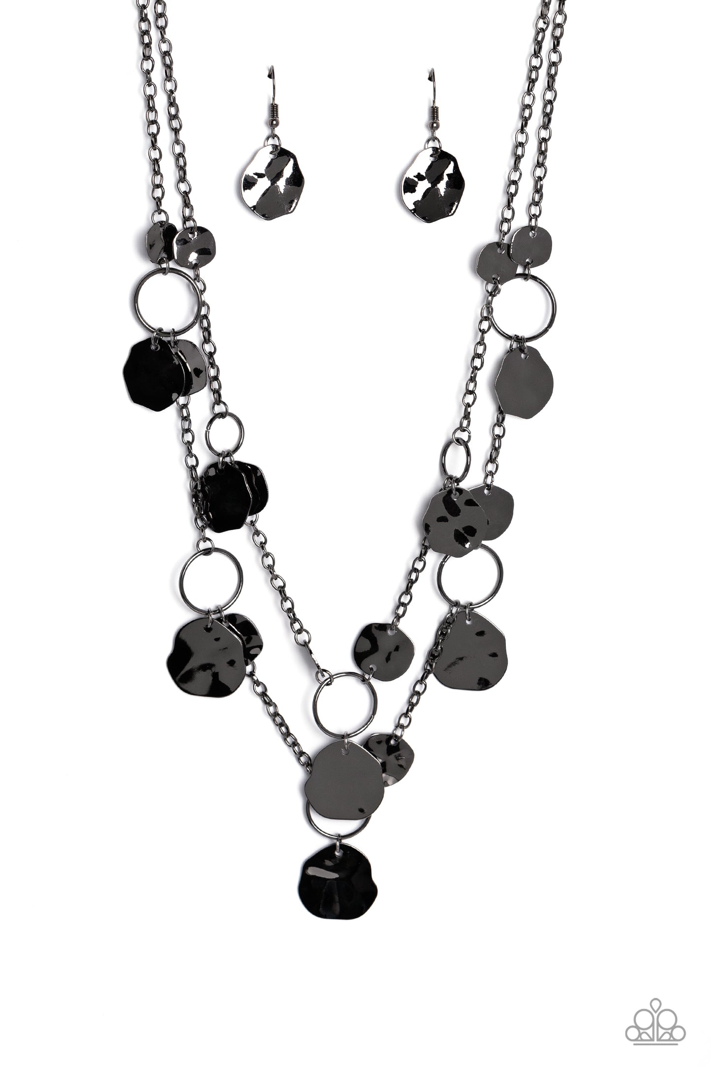 Hammered Horizons - Black Gunmetal Disc Layered Necklace Paparazzi N1651