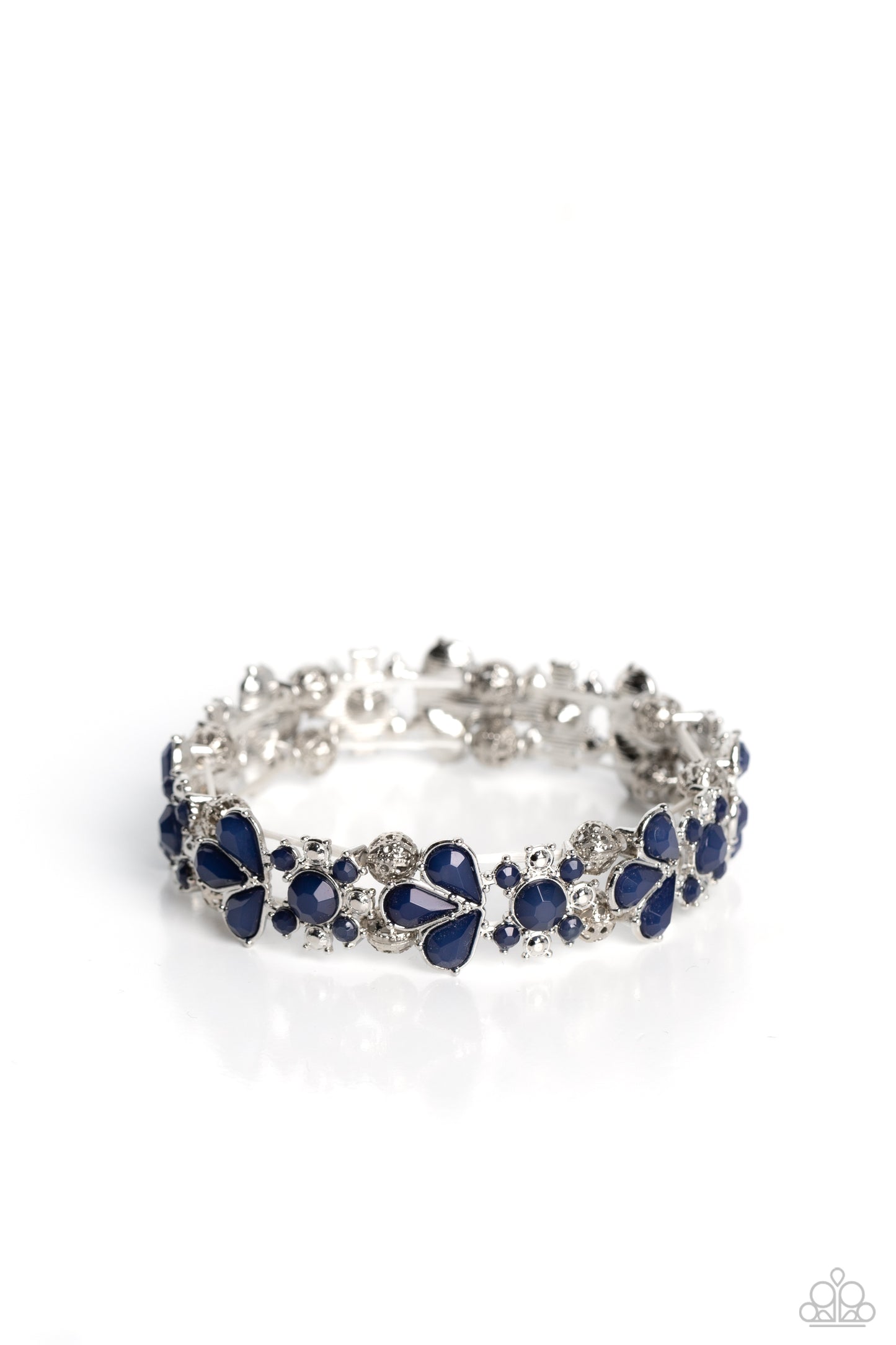 Teasing Torrent - Blue Midnight Stretch Flower Bracelet Paparazzi B1358