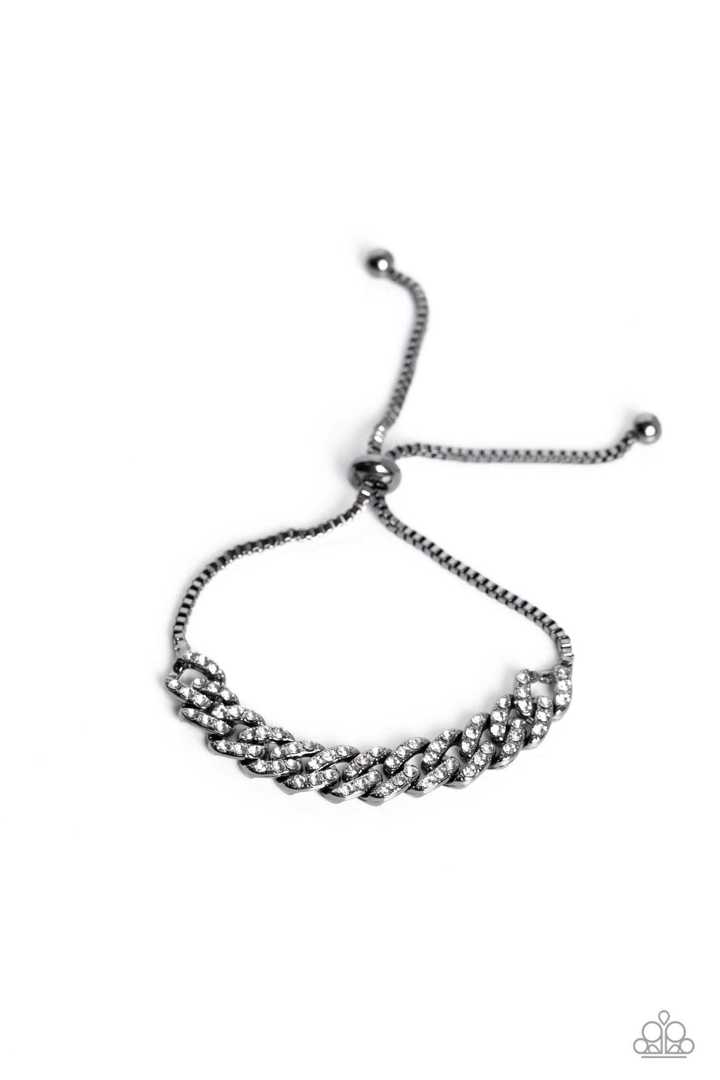 Mecca Metro - Black Gunmetal Chain White Rhinestone Bracelet Paparazzi B1055