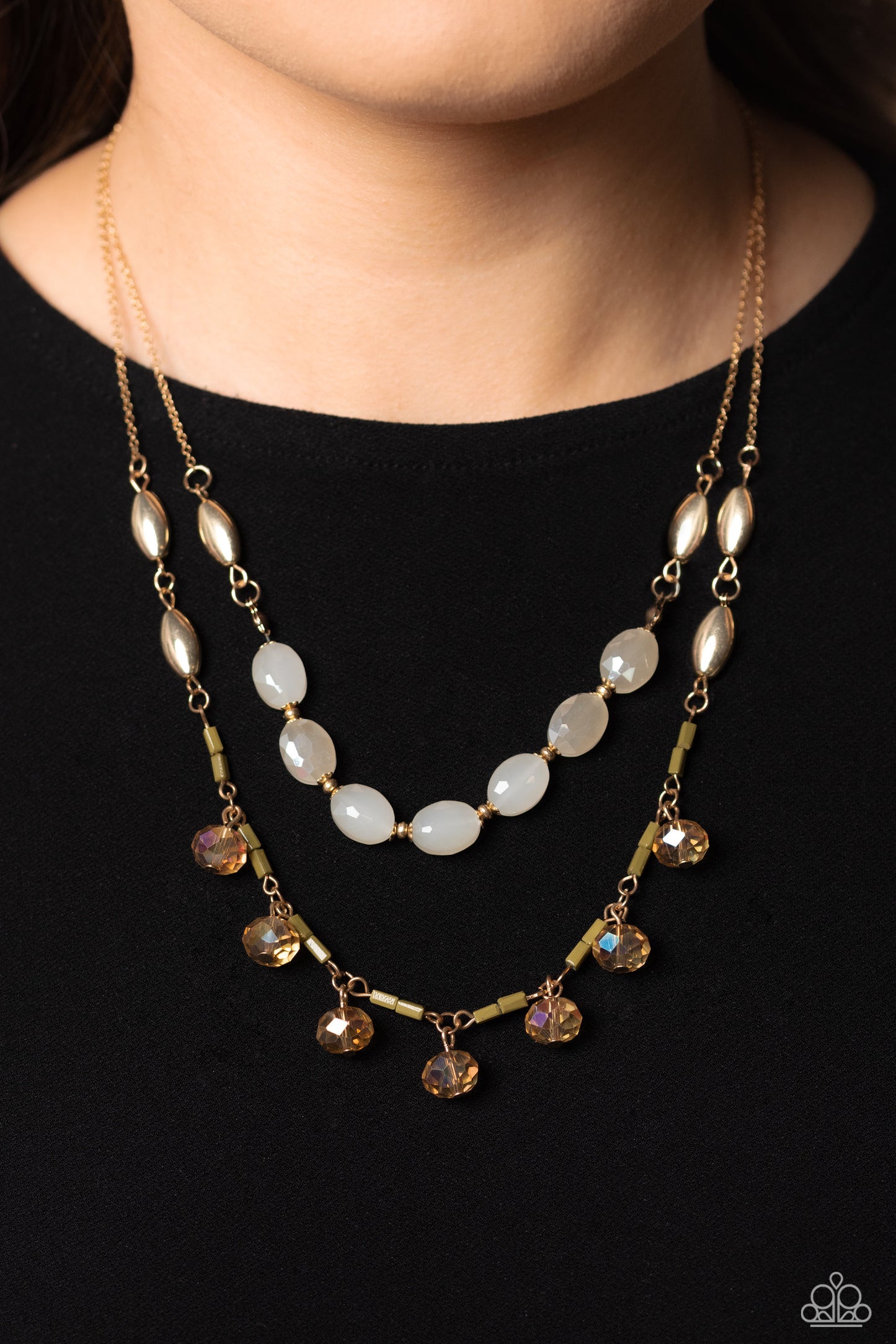 Sheen Season - Gold Accent, White Opaque & Glassy Bead Necklace Paparazzi N1434