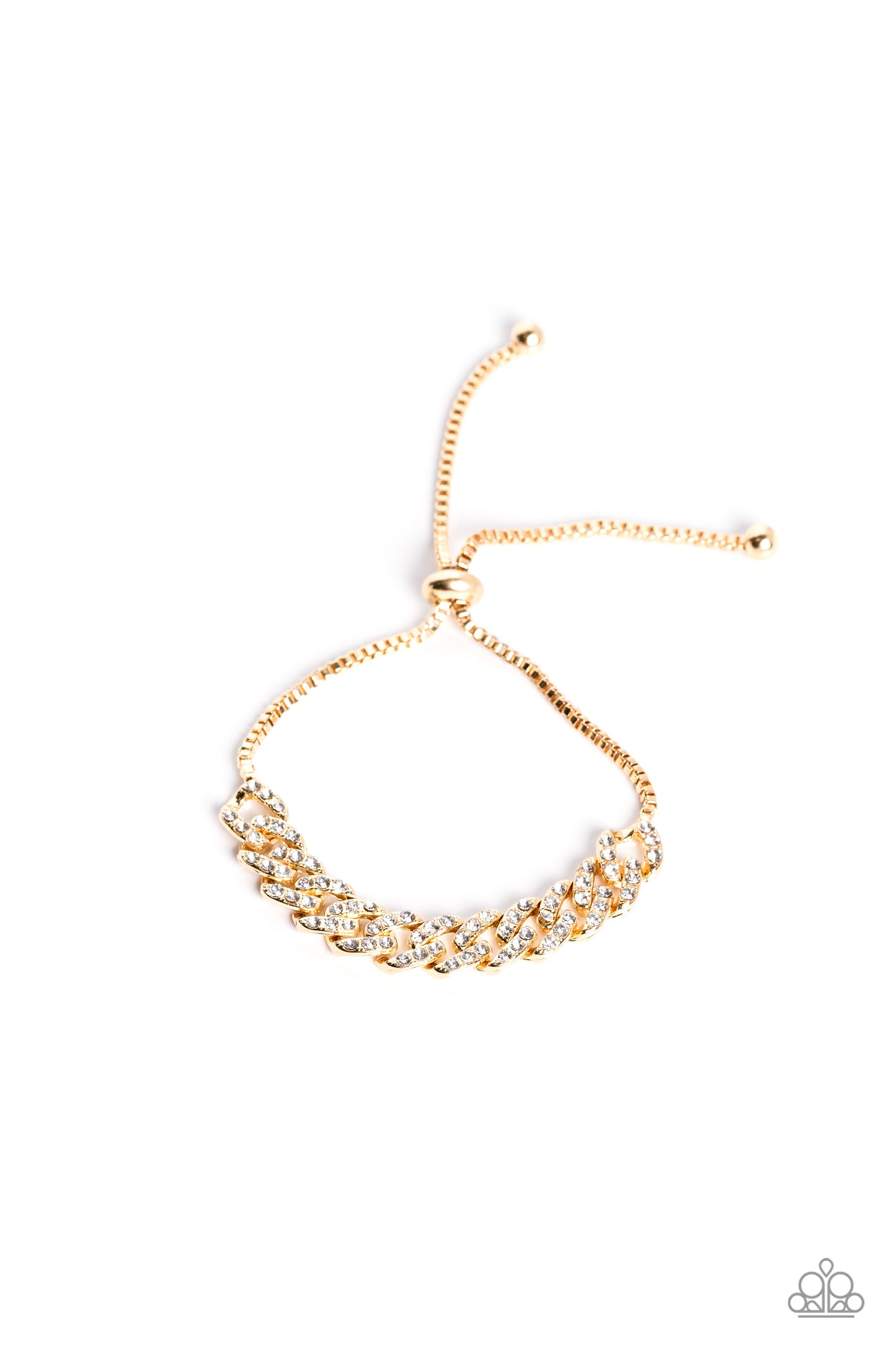 Mecca Metro - Gold Snake Chain White Rhinestone Sliding Bead Closure Bracelet Paparazzi B1096