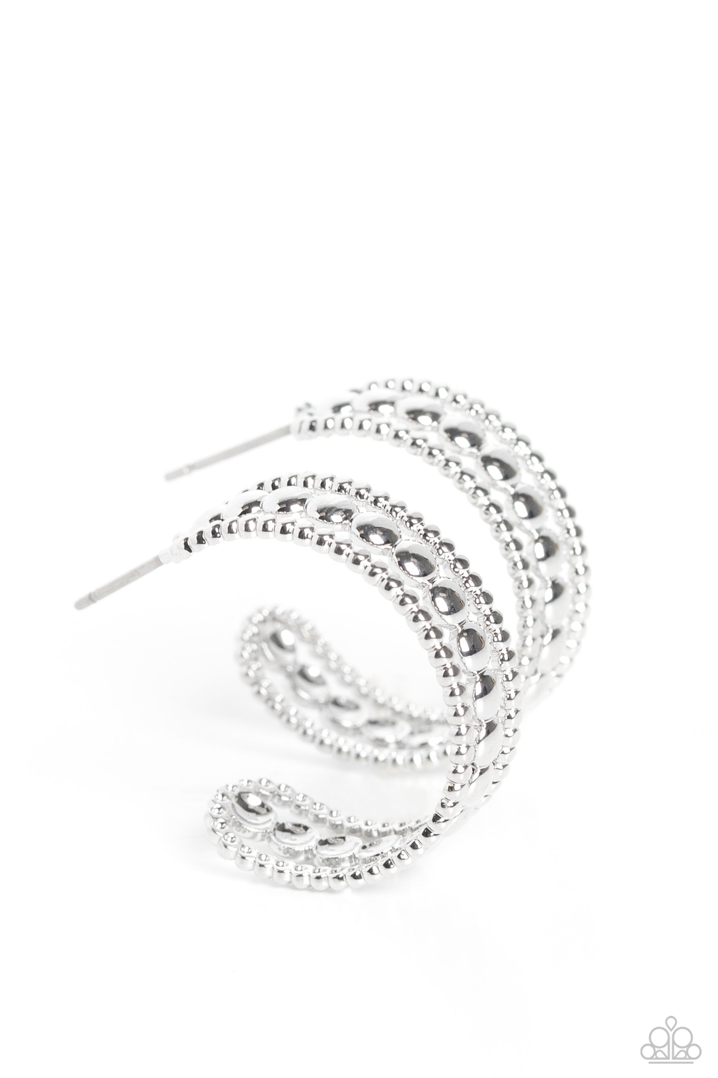 Dotted Darling - Silver Studded 1 Inch Hoop Earring Paparazzi E1367