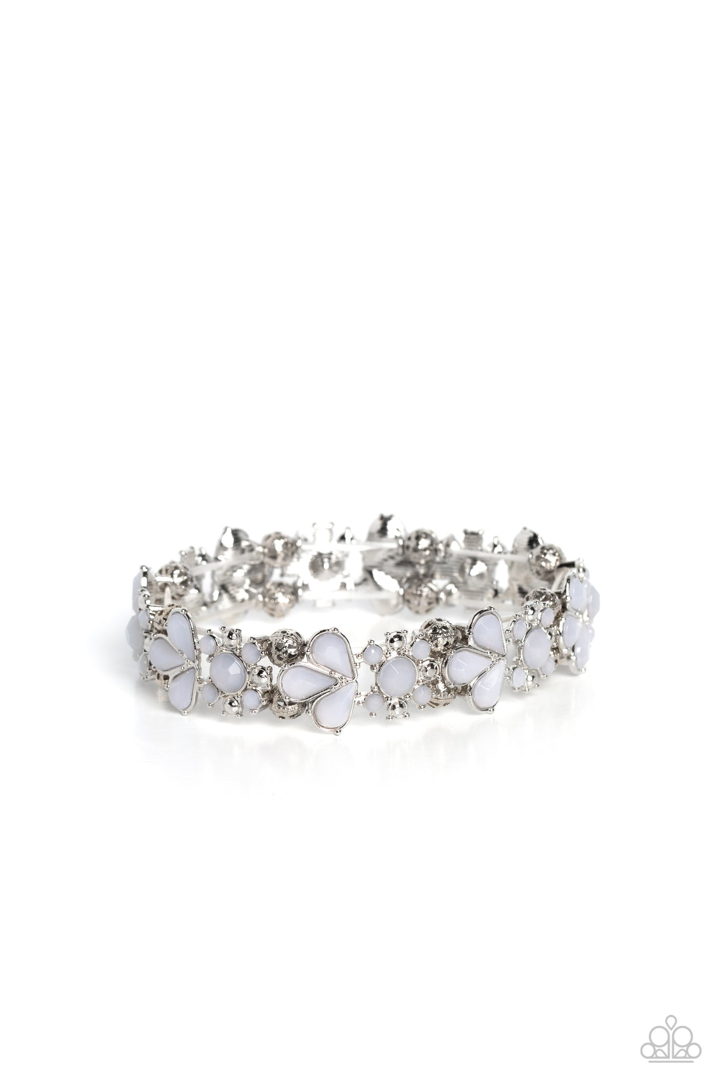 Teasing Torrent - White Opaque Shimmer Floral Stretch Bracelet Paparazzi B1021