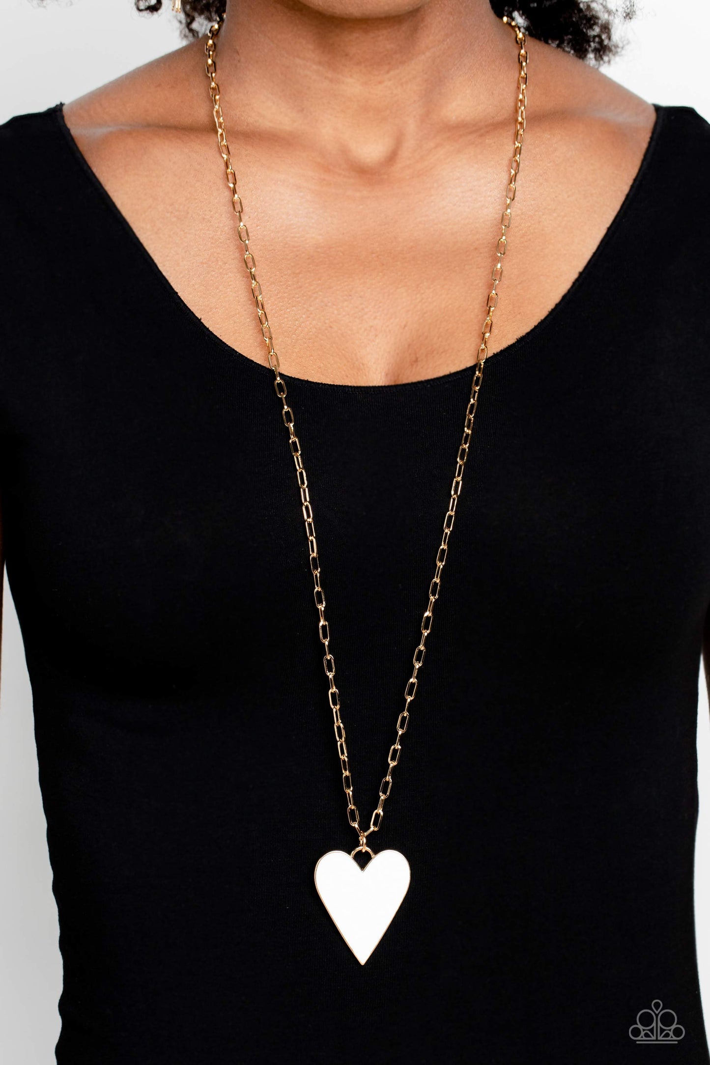 Subtle Soulmate - White Heart Gold Chain Necklace Paparazzi N1658