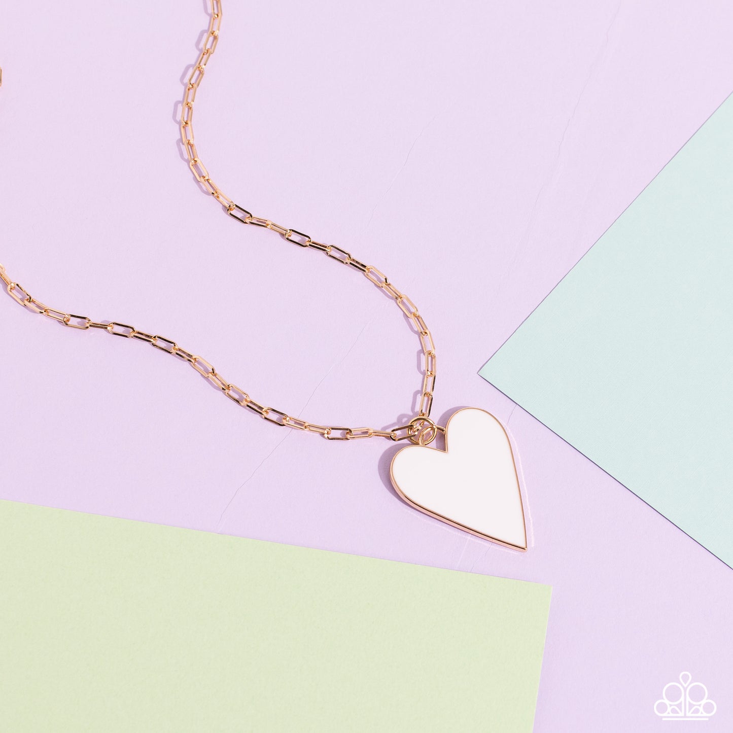 Subtle Soulmate - White Heart Gold Chain Necklace Paparazzi N1658