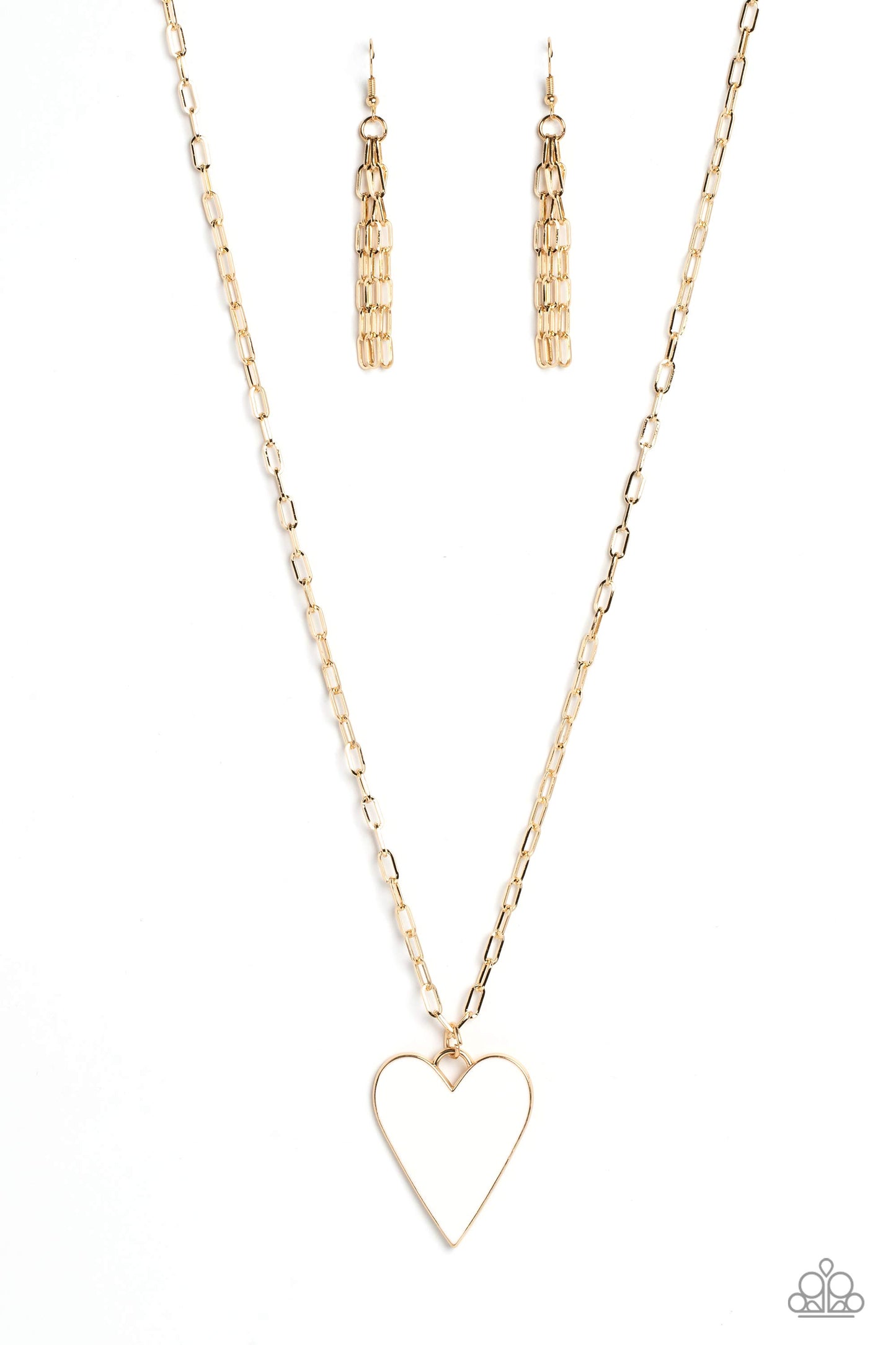 Subtle Soulmate - White Heart Gold Chain Necklace Paparazzi N1658