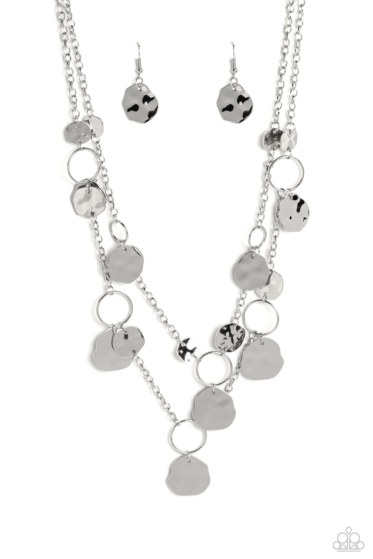 Hammered Horizons - Silver Hammered Disk Multilayered Necklace Paparazzi N1599