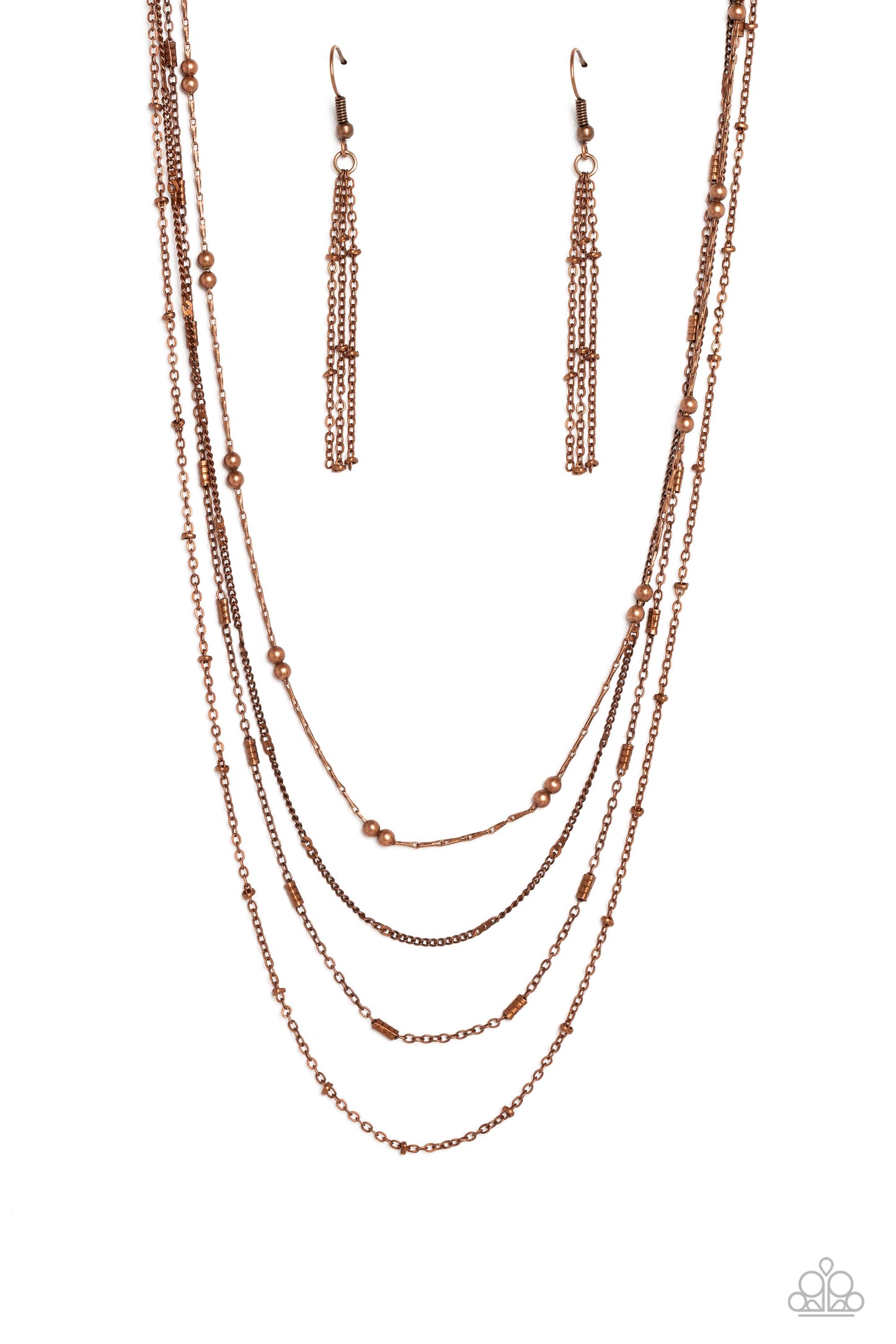 Studded Shimmer - Copper Accent & Bead Dainty Multilayer Necklace Paparazzi N1725