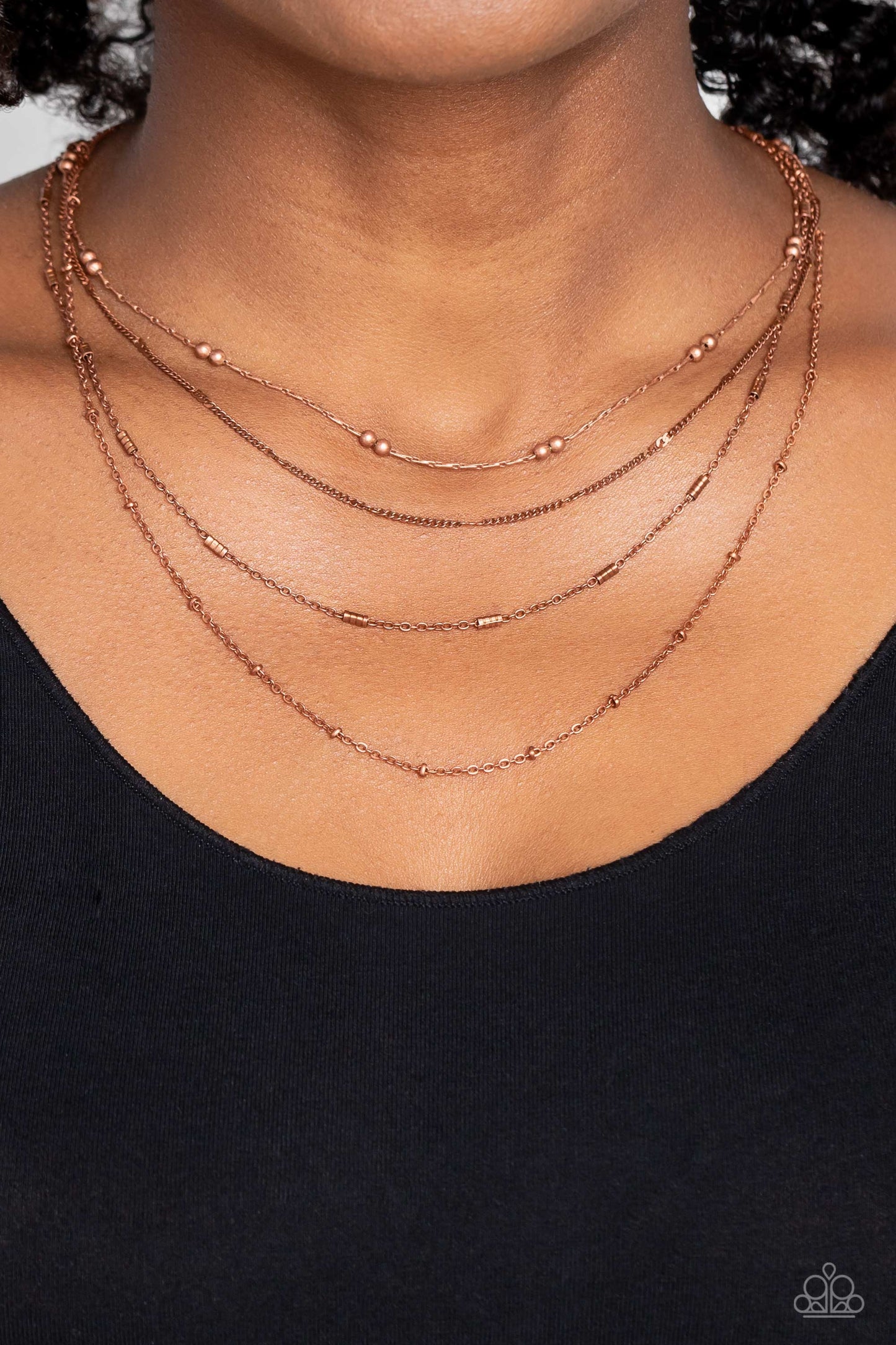 Studded Shimmer - Copper Accent & Bead Dainty Multilayer Necklace Paparazzi N1725