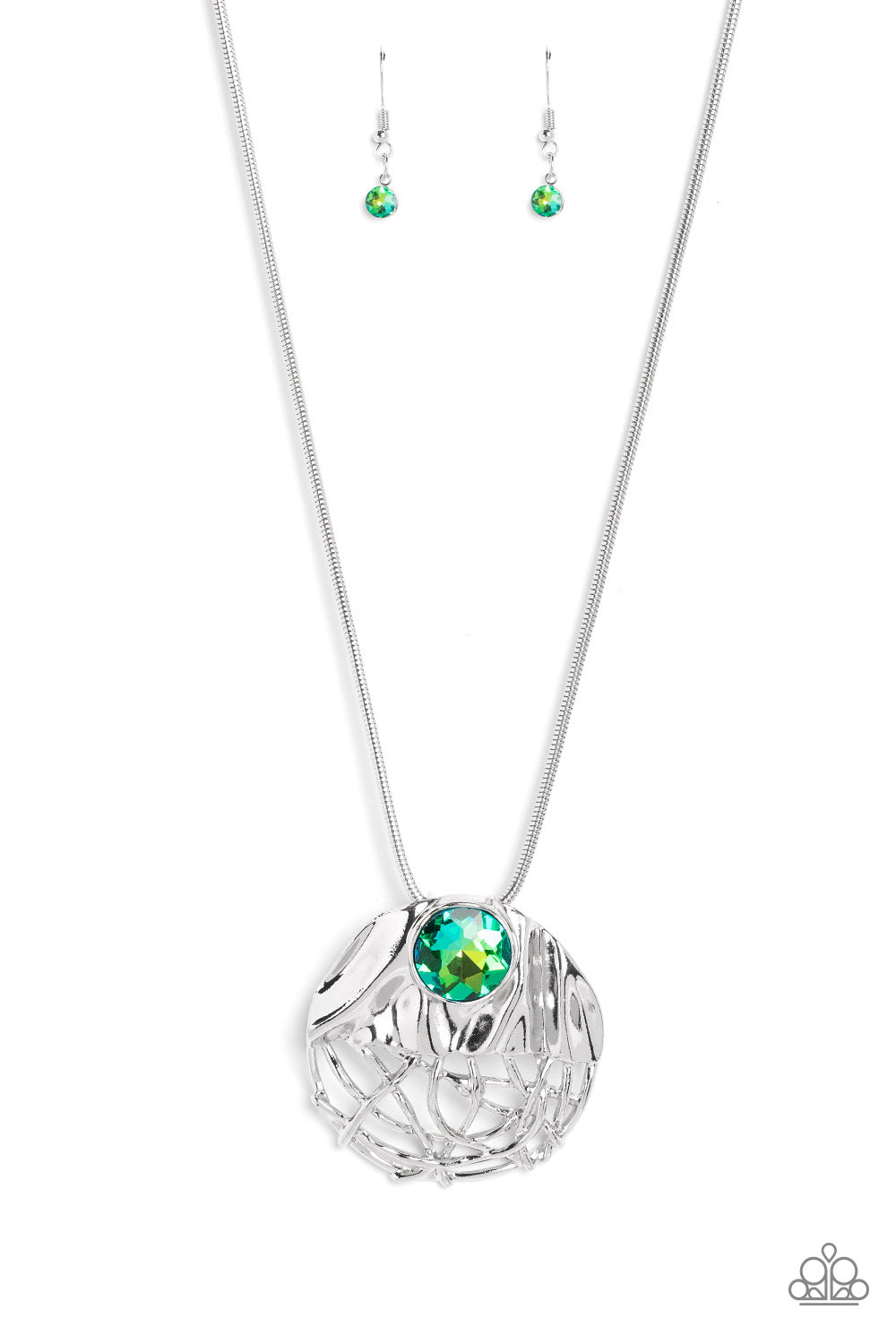 Lush Lattice - Green Gem Silver Necklace Paparazzi N1493