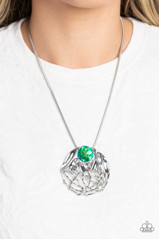 Lush Lattice - Green Gem Silver Necklace Paparazzi N1493