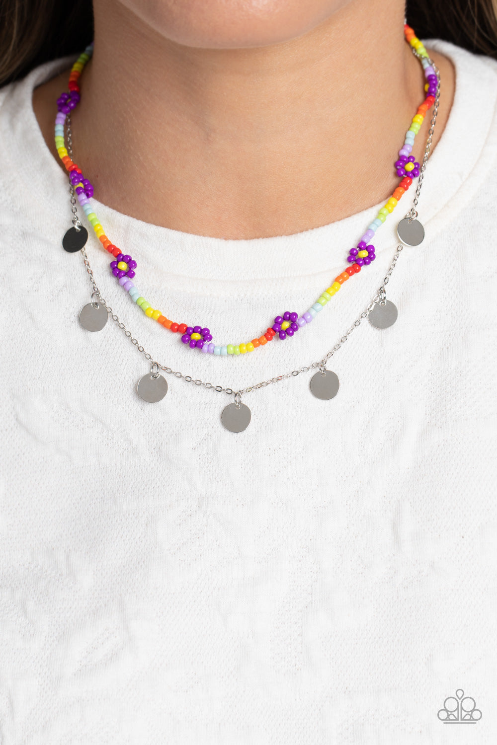 Rainbow Dash - Purple Flower & Multicolored Seed Bead Necklace Paparazzi N1521