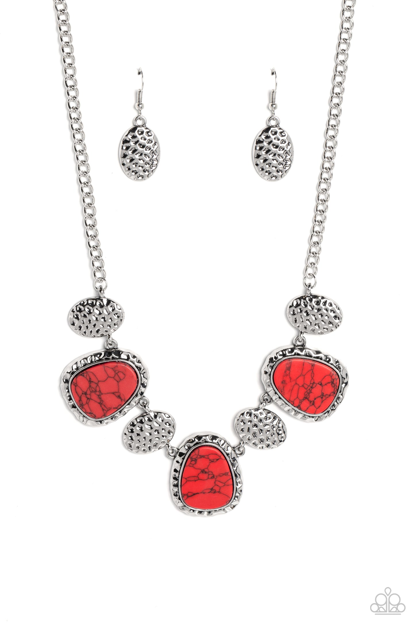 Badlands Border - Red Stone Hammered Silver Santa Fe Style Necklace Paparazzi N1764