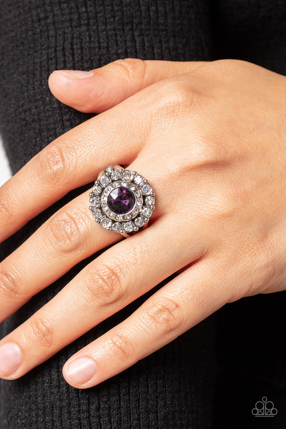 Twinkling Trance - Purple Gem White Rhinestone Ring Paparazzi R0551