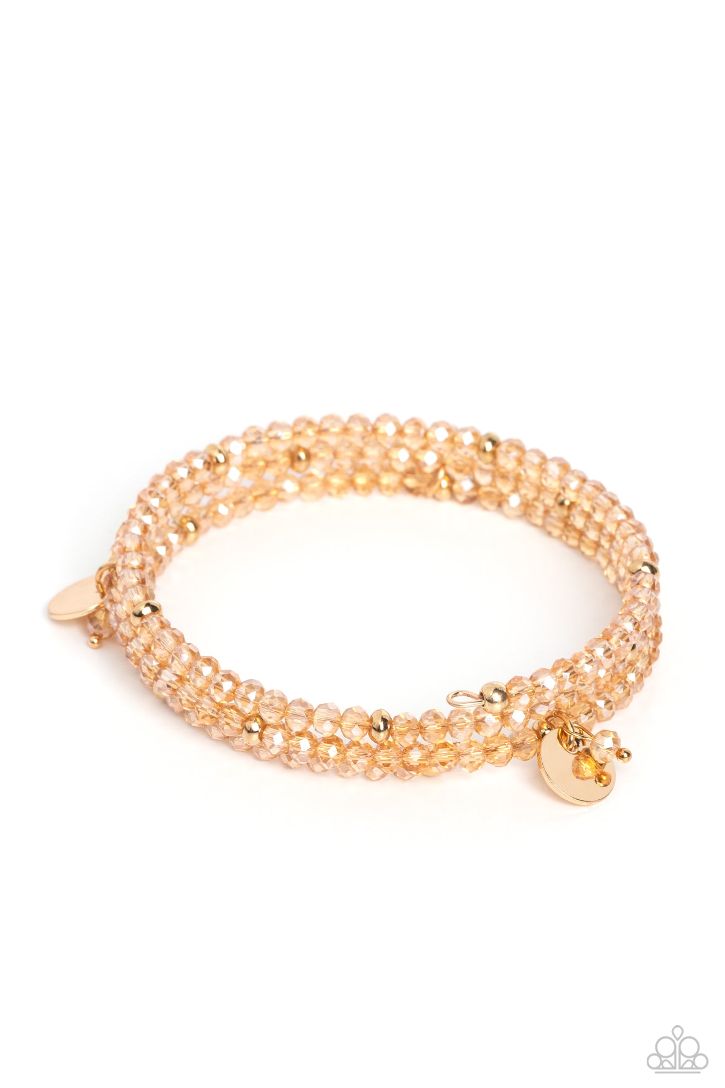 Illusive Infinity - Gold Glassy Bead Coil Bracelet Paparazzi B1025