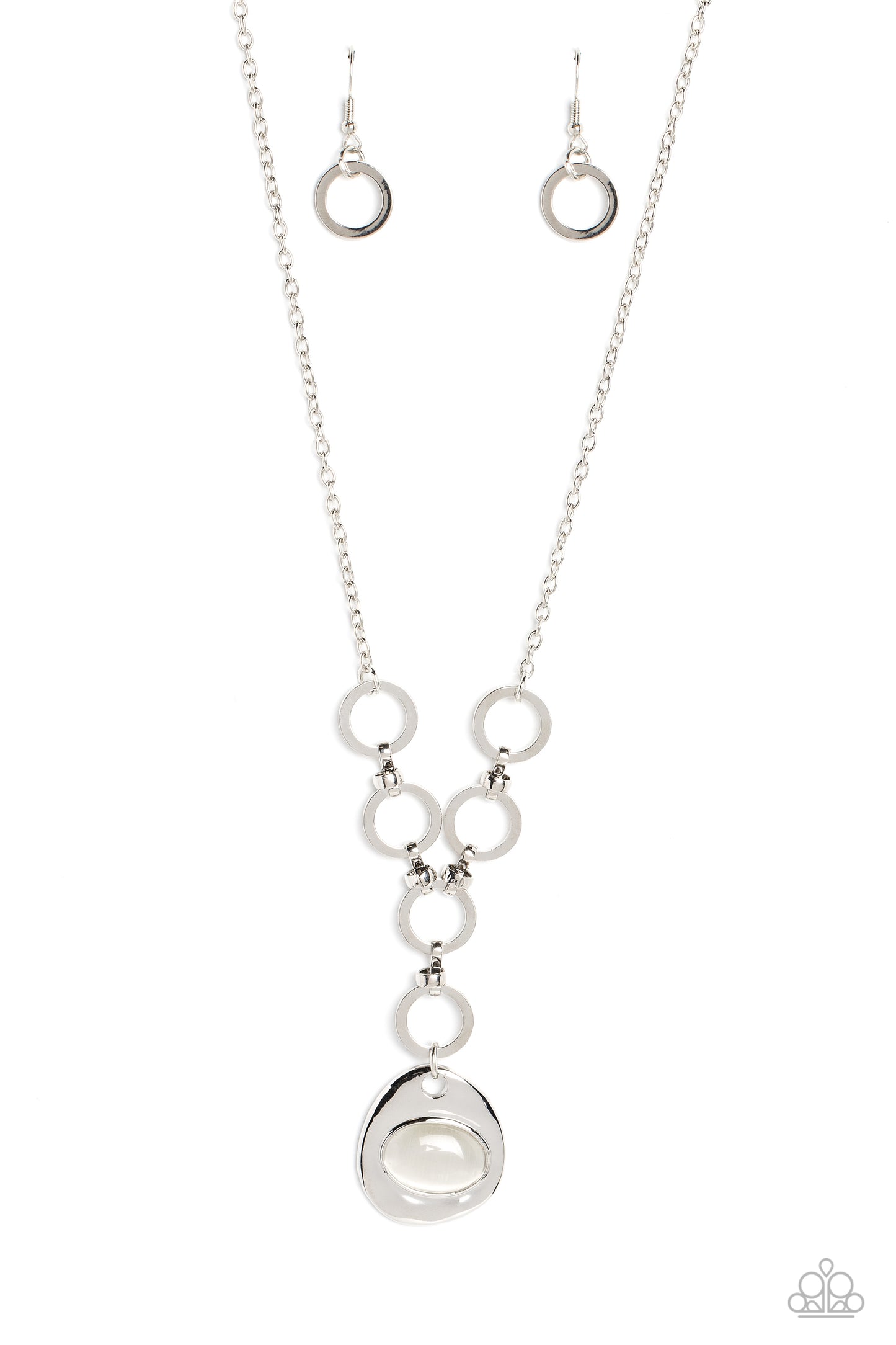 Get OVAL It - White Cat's Eye Stone Silver Necklace Paparazzi N1795