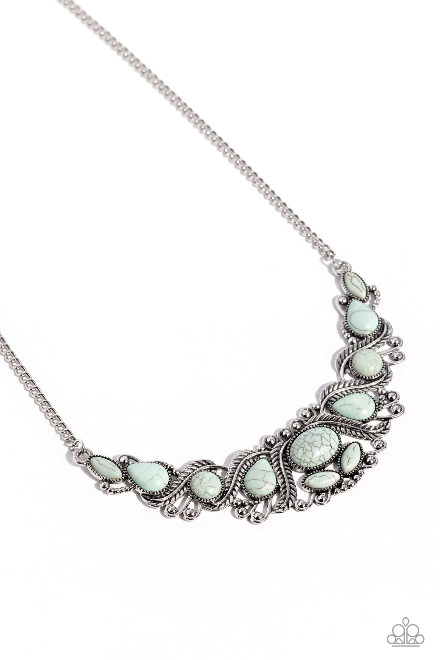 EYE Wish I May... - Blue - Light Blue Stone Silver Feather Santa Fe Style Necklace Paparazzi N3004