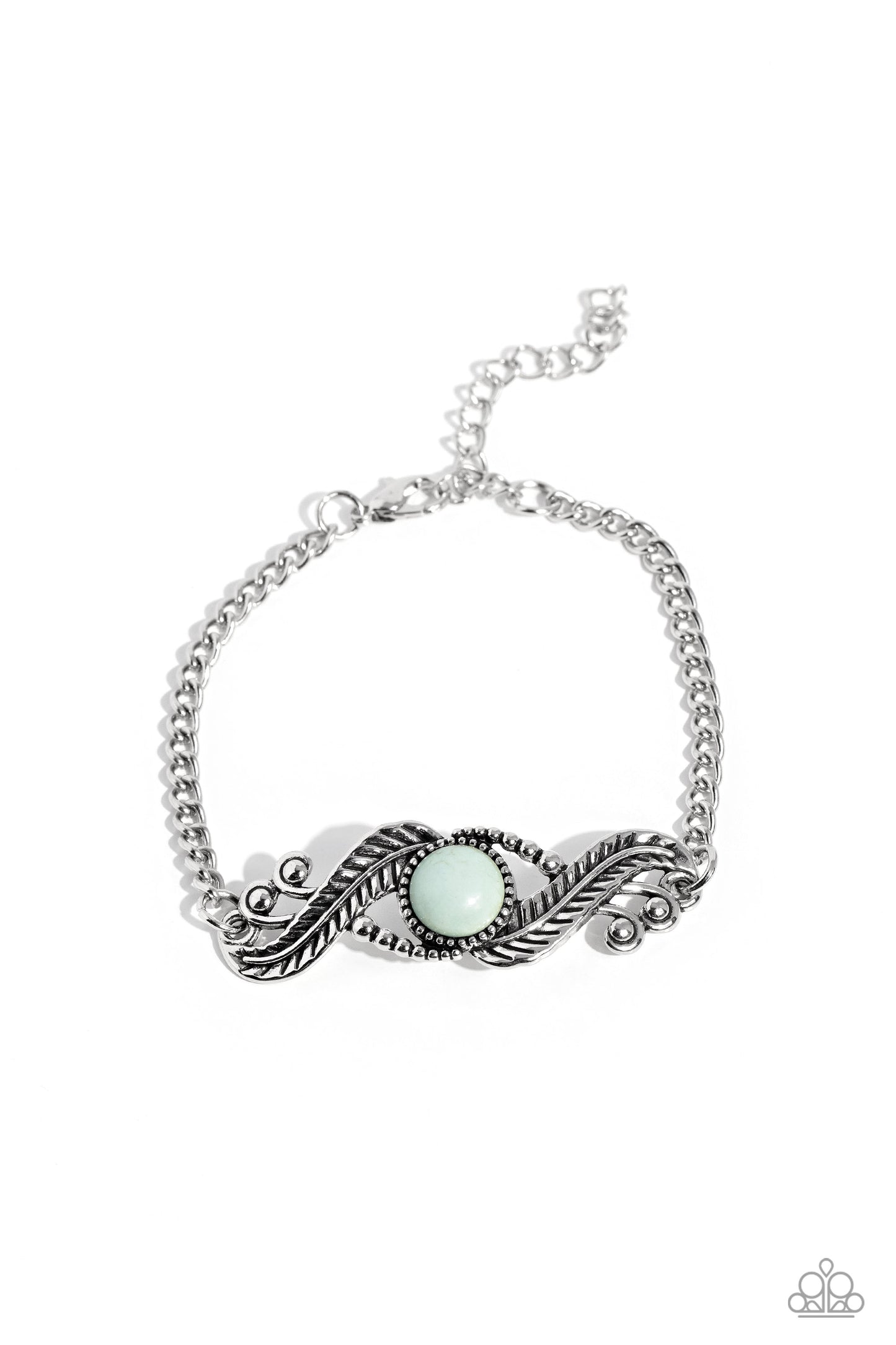 Eye in the Sky - Blue- Light Blue Stone Silver Feather Santa Fe Style Bracelet Paparazzi B1438