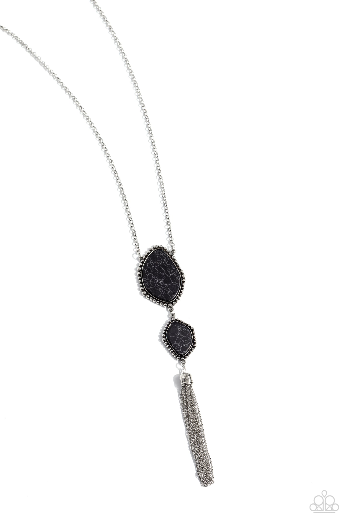 Desert Darling - Black Stone Silver Chain Tassel Santa Fe Style Necklace Paparazzi N2067