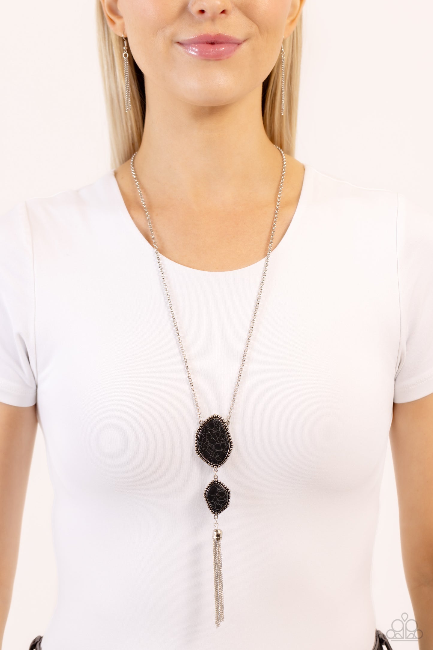 Desert Darling - Black Stone Silver Chain Tassel Santa Fe Style Necklace Paparazzi N2067