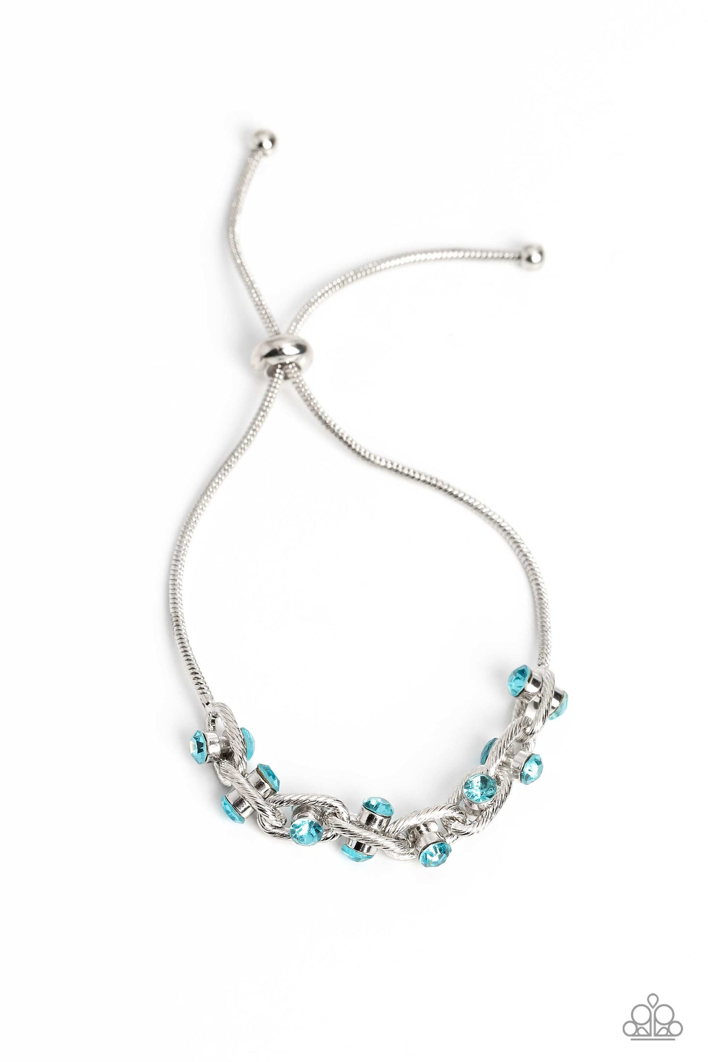 Intertwined Illusion - Blue Aquamarine Rhinestone Silver Snake Chain Bracelet Paparazzi B1270